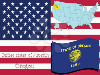 Royalty Free Clipart Image of the State of Oregon and Flag