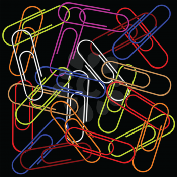 paper clips on black background, abstract vector art illustration