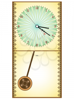 wooden pendule clock against white background, abstract vector art illustration