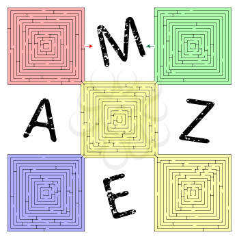 abstract square maze against white background, vector art illustration