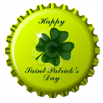 happy saint patrick's day theme on bottle cap against white background; abstract vector art illustration