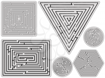 mazes collection against white background, abstract vector art illustration