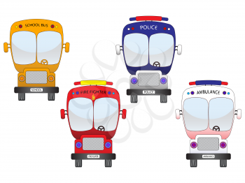 city vehicles set against white background, abstract vector art illustration
