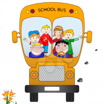school bus with children, abstract vector art illustration