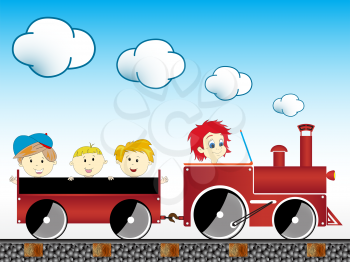 train with children, abstract vector art illustration