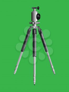 tripod for camera against green background; abstract vector art illustration