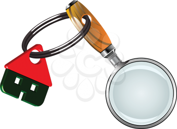 house and magnifying glass against white background, abstract vector art illustration
