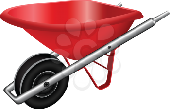 red wheel barrow against white background, abstract vector art illustration; image contains gradient mesh