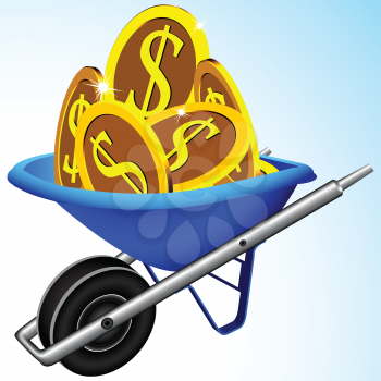 wheelbarrow and money, abstract vector art illustration; image contains gradient mesh