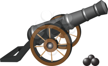 ancient cannon and iron balls against white background, abstract vector art illustration