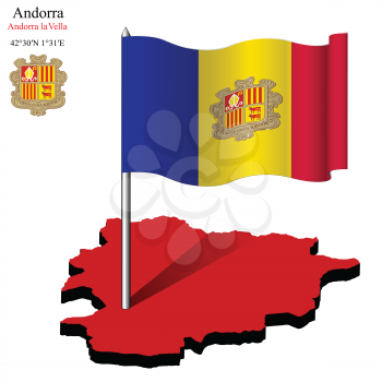 andorra wavy flag over map against white background, abstract vector art illustration, image contains transparency