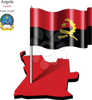 angola wavy flag over map against white background, abstract vector art illustration, image contains transparency