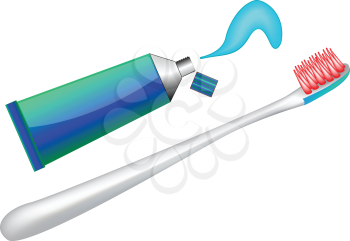 toothbrush and toothpaste over white background, abstract vector art illustration; image contains gradient mesh