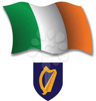 ireland shadowed textured wavy flag and coat of arms against white background, vector art illustration, image contains transparency transparency