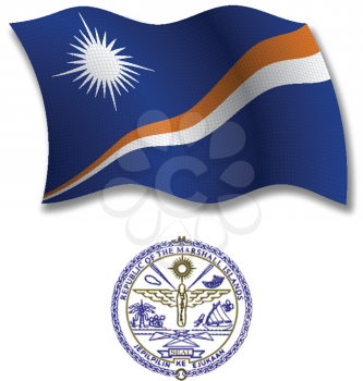 marshall islands shadowed textured wavy flag and coat of arms against white background, vector art illustration, image contains transparency transparency
