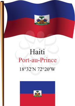 haiti wavy flag and coordinates against white background, vector art illustration, image contains transparency