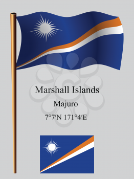 marshall islands wavy flag and coordinates against gray background, vector art illustration, image contains transparency