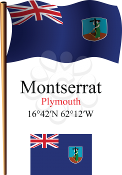 montserrat wavy flag and coordinates against white background, vector art illustration, image contains transparency
