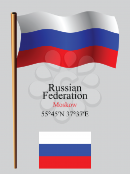 russian federation wavy flag and coordinates against gray background, vector art illustration, image contains transparency