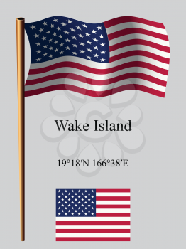 wake island wavy flag and coordinates against gray background, vector art illustration, image contains transparency