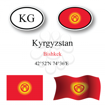 kyrgyzstan icons set against white background, abstract vector art illustration, image contains transparency