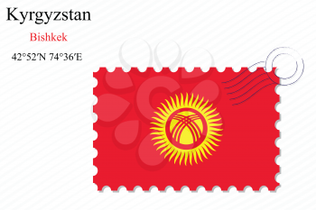 kyrgyzstan stamp design over stripy background, abstract vector art illustration, image contains transparency