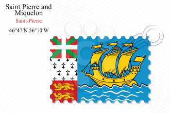  saint pierre and miquelon stamp design over stripy background, abstract vector art illustration, image contains transparency