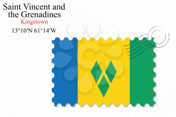 saint vincent and the grenadines stamp design over stripy background, abstract vector art illustration, image contains transparency