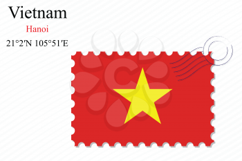 vietnam stamp design over stripy background, abstract vector art illustration, image contains transparency