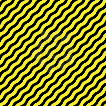 diagonal wavy yellow stripes against black background, abstract seamless pattern, vector art illustration