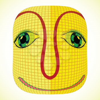 funny mardi gras mask with square patchwork, abstract vector art illustration