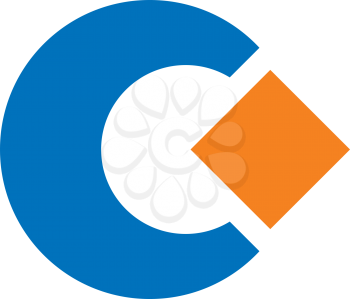 Royalty Free Clipart Image of a Blue C With an Orange Square