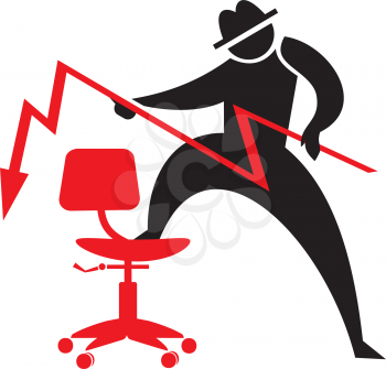 Royalty Free Clipart Image of a Silhouette at an Office Chair With an Arrow