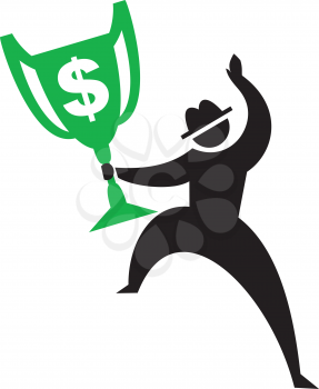 Royalty Free Clipart Image of a Silhouette With a Money Cup