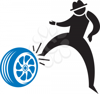 Royalty Free Clipart Image of a Silhouette Kicking a Tire