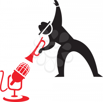 Royalty Free Clipart Image of a Man Blowing a Horn Into a Microphone