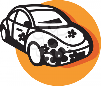 Royalty Free Clipart Image of a Volkswagon With Flower
