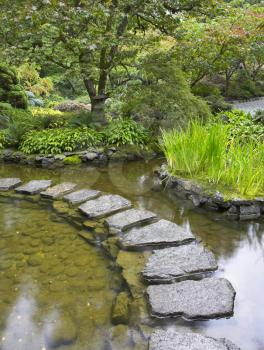 Royalty Free Photo of a Footpath Through a Japanese Pond