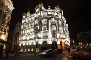 Night Madrid. Effectively shined building in city centre