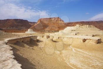 Natural canyons and cliffs in the desert near the Dead Sea in Israel