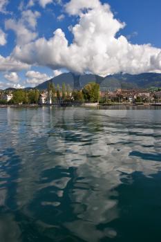  A panorama of coast of lake Leman in Switzerland.   