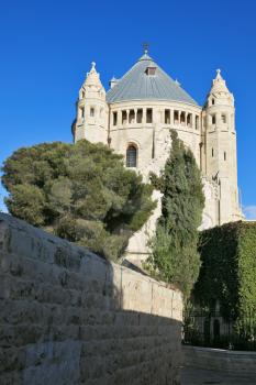The majestic church of Dormition of the sunset. Jerusalem magnificent