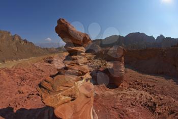 Interesting natural forms of sandstone hoodoos in mountains of Eilat, Israel