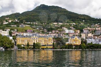  The well-known hotel on quay of lake Leman in city Montreux in Switzerland