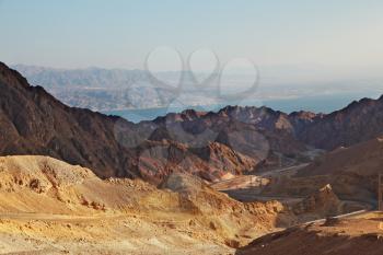 Abrupt and dangerous road to mountains of Eilat. Coast of Red sea