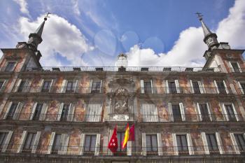 Building of municipality in Madrid decorated by flags