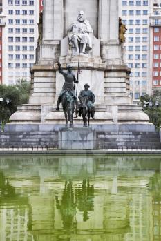 Grandiose monument to great writer Cervantes in the center of Madrid.
