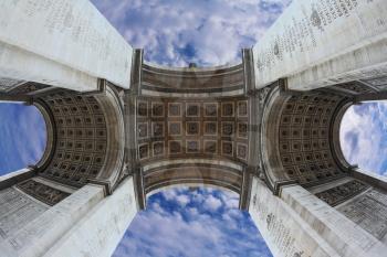 Spectacular angle Arc de Triomphe in Paris. Photo was taken Fisheye lens