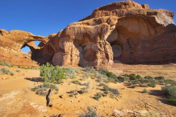 Freakish apertures in rocks of National park Arches in the USA