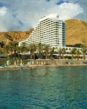  Magnificent modern hotel on a background of ancient hills on resort Eilat in Israel